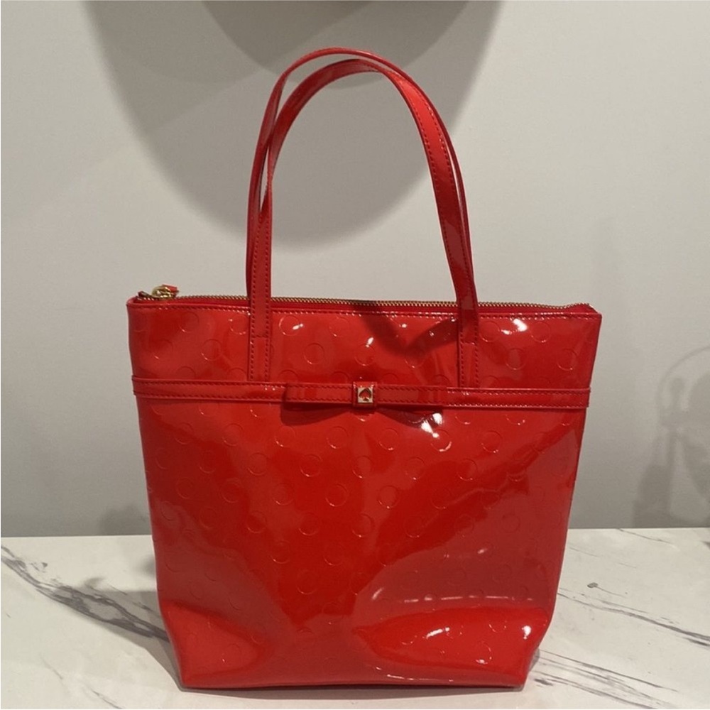 Kate Spade Red Patent Leather Tote Bag with Glossy Finish